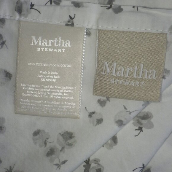 Martha Stewart Flat Sheet White Grey Floral Pattern 100% Cotton 84X204" Cottage - Picture 3 of 3